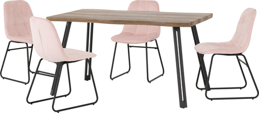 Quebec Wave & Lukas Dining Set (X4 Chairs) - Medium Oak Effect/Baby Pink Velvet