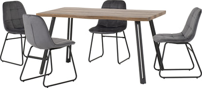 Quebec Wave & Lukas Dining Set (X4 Chairs) - Medium Oak Effect/Grey Velvet