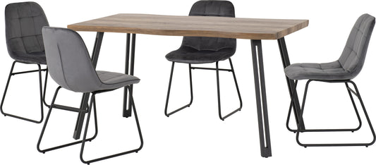 Quebec Wave & Lukas Dining Set (X4 Chairs) - Medium Oak Effect/Grey Velvet