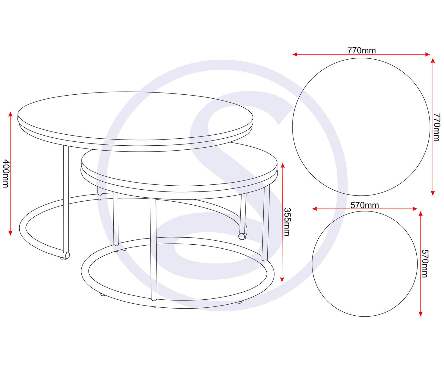 Athens Round Coffee Table Set - Concrete Effect