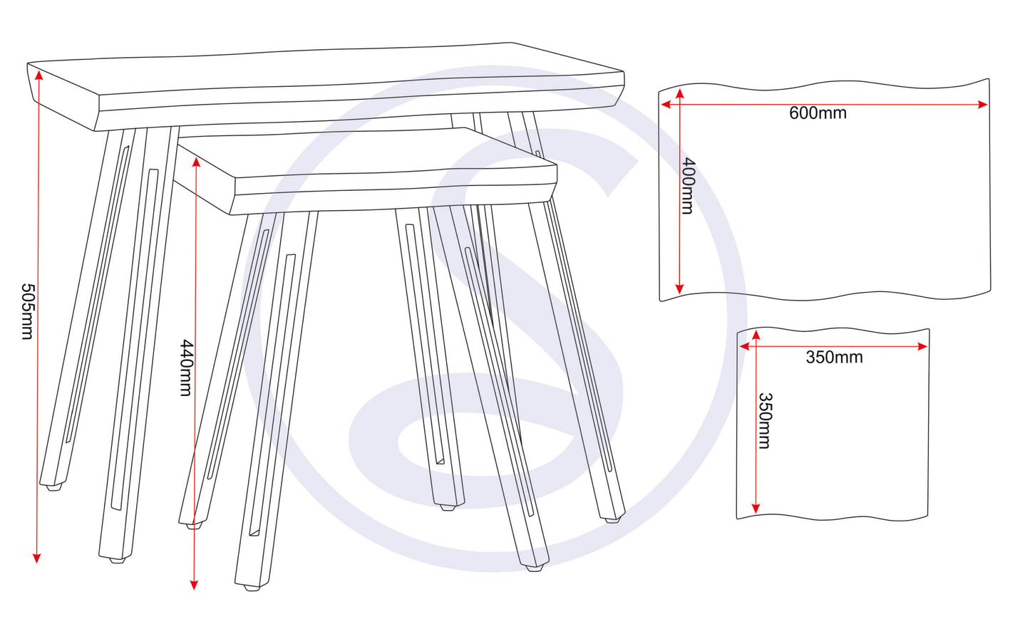 Quebec Wave Edge Nest Of Tables - Medium Oak Effect