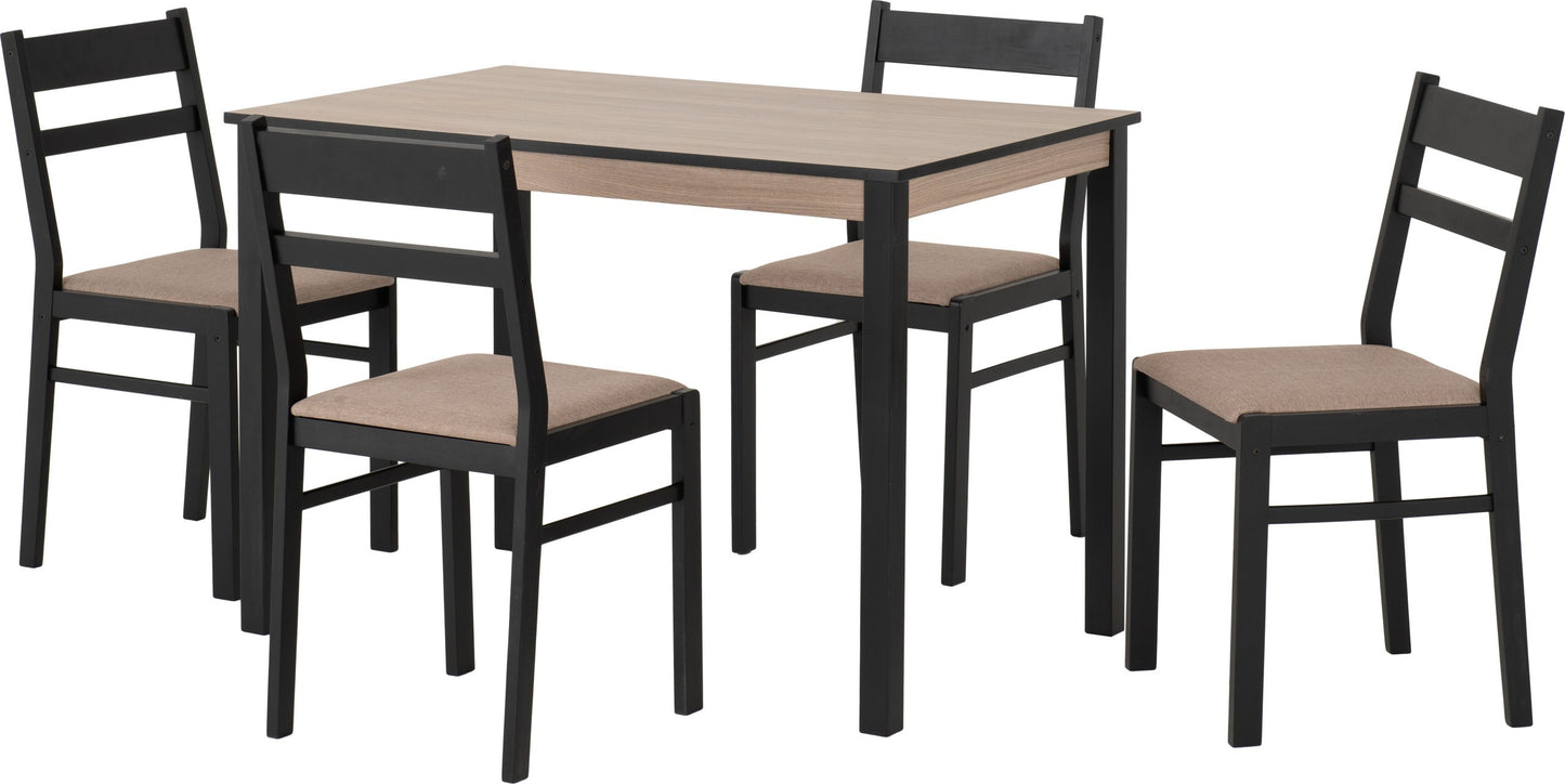 Radley 1+4 Dining Set - Black/Oak Effect/Oat Fabric