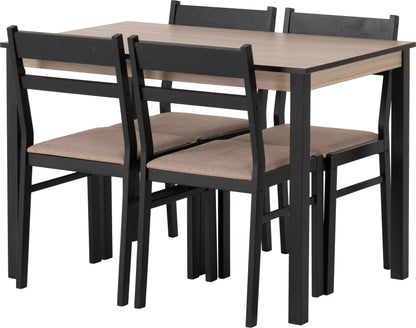 Radley 1+4 Dining Set - Black/Oak Effect/Oat Fabric