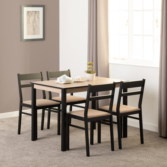 Radley 1+4 Dining Set - Black/Oak Effect/Oat Fabric
