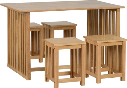 Richmond Foldaway Dining Set (X4 Stools) - Oak Varnish