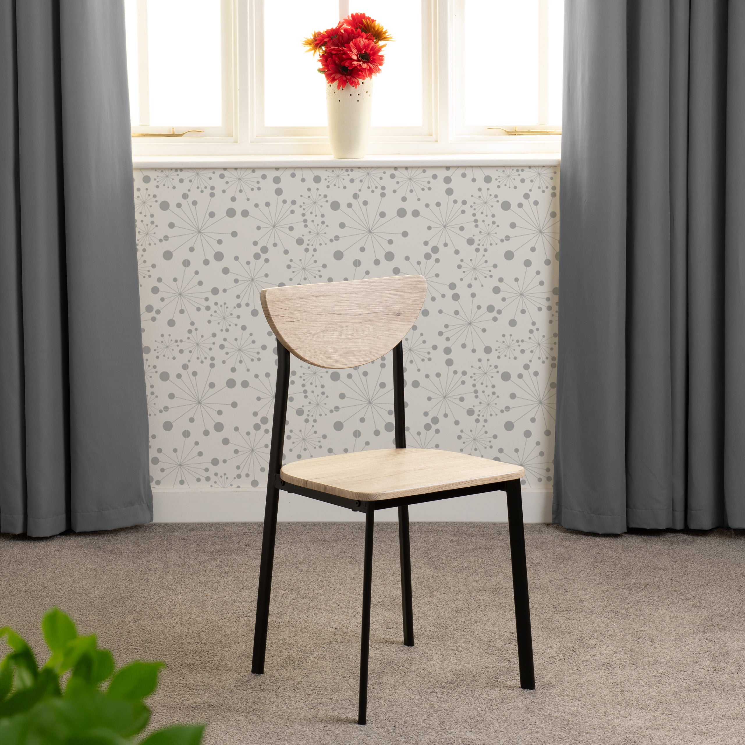 Riley Dining Chair (X2 Per Box) - Black/Light Oak Effect Veneer