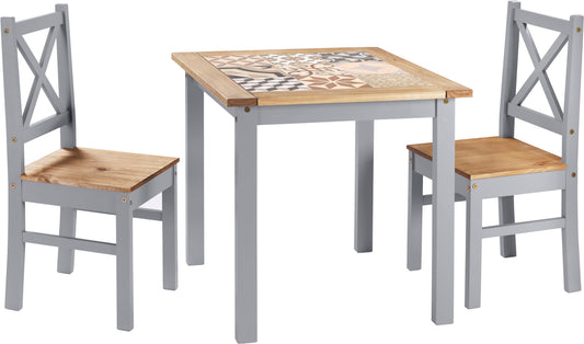 Salvador 1+2 Tile Top Dining Set - Grey Slate/Distressed Waxed Pine