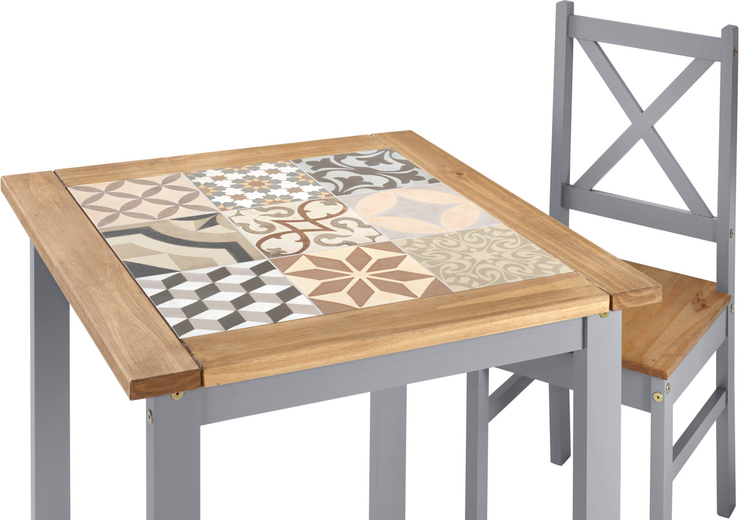 Salvador 1+2 Tile Top Dining Set - Grey Slate/Distressed Waxed Pine