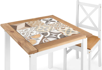 Salvador 1+2 Tile Top Dining Set - White/Distressed Waxed Pine