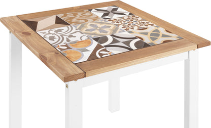 Salvador 1+2 Tile Top Dining Set - White/Distressed Waxed Pine