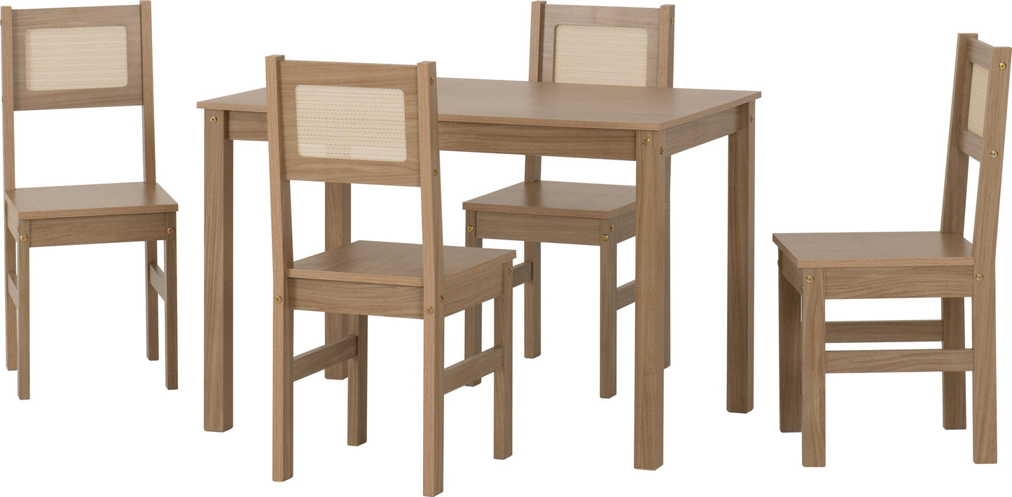 Santana 1+4 Dining Set - Light Oak/Rattan Effect