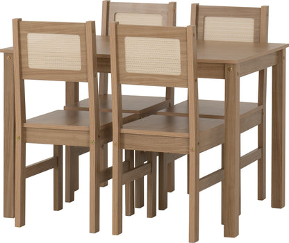 Santana 1+4 Dining Set - Light Oak/Rattan Effect