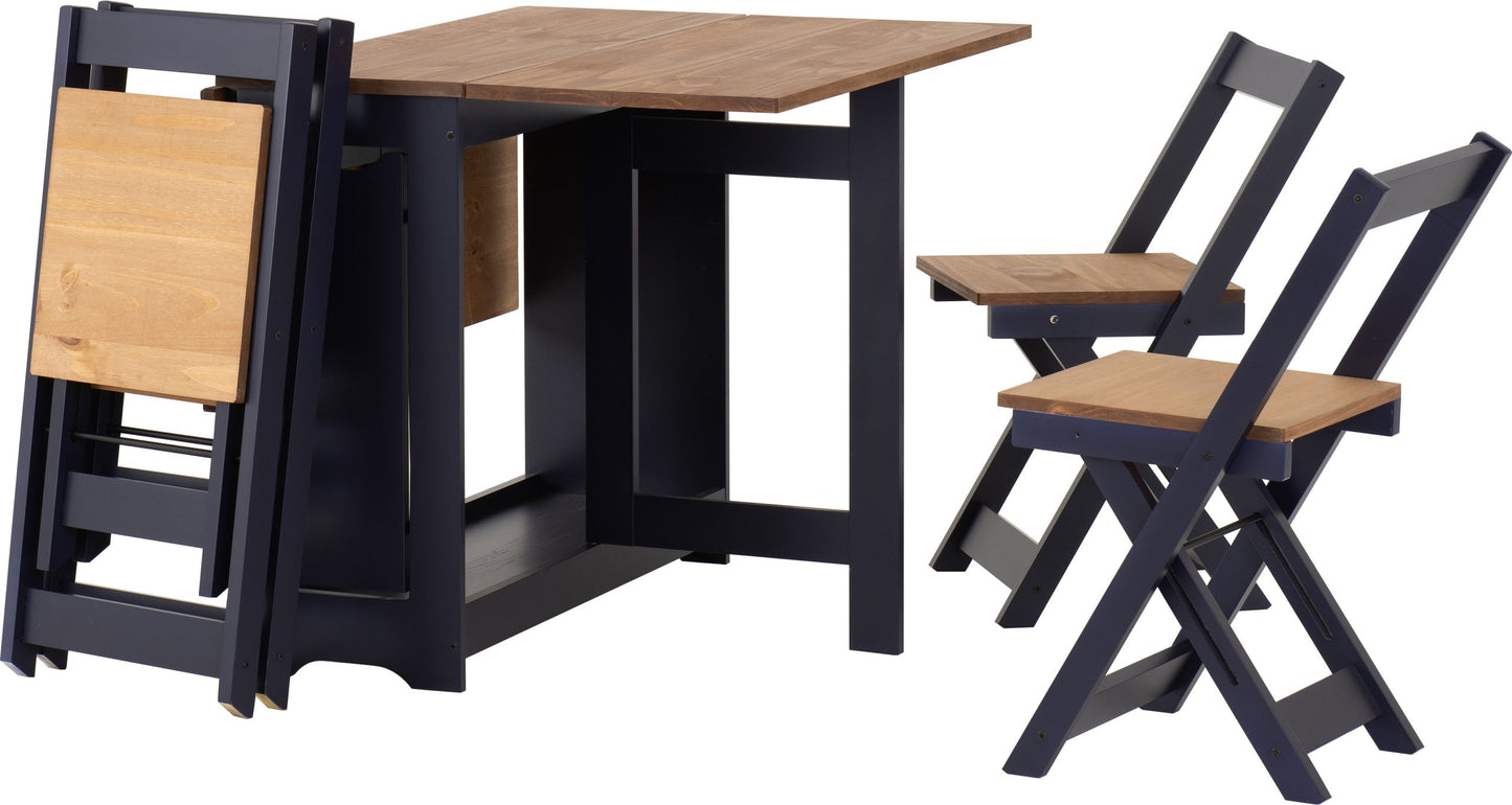 Santos Butterfly Dining Set (X4 Chairs) - Navy Blue/Distressed Waxed Pine