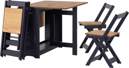 Santos Butterfly Dining Set (X4 Chairs) - Navy Blue/Distressed Waxed Pine