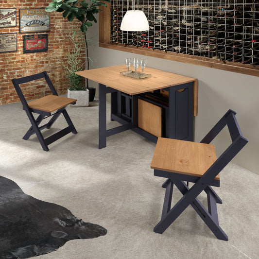 Santos Butterfly Dining Set (X4 Chairs) - Navy Blue/Distressed Waxed Pine