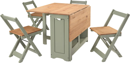 Santos Butterfly Dining Set (X4 Chairs) - Green/Distressed Waxed Pine