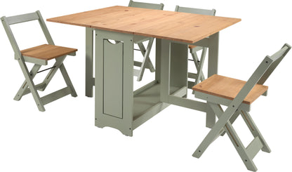 Santos Butterfly Dining Set (X4 Chairs) - Green/Distressed Waxed Pine