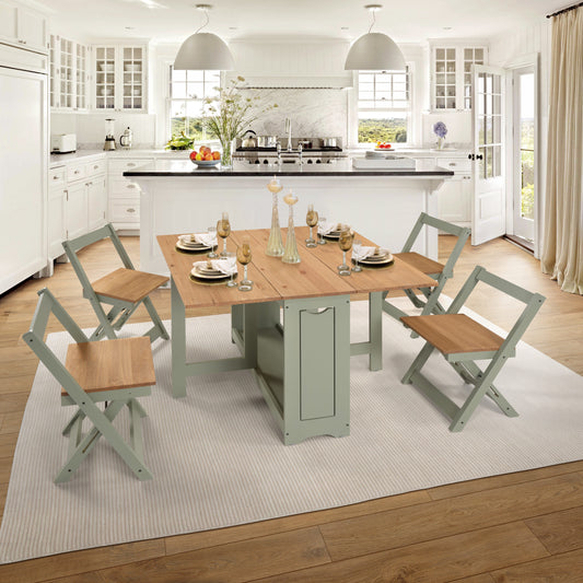 Santos Butterfly Dining Set (X4 Chairs) - Green/Distressed Waxed Pine