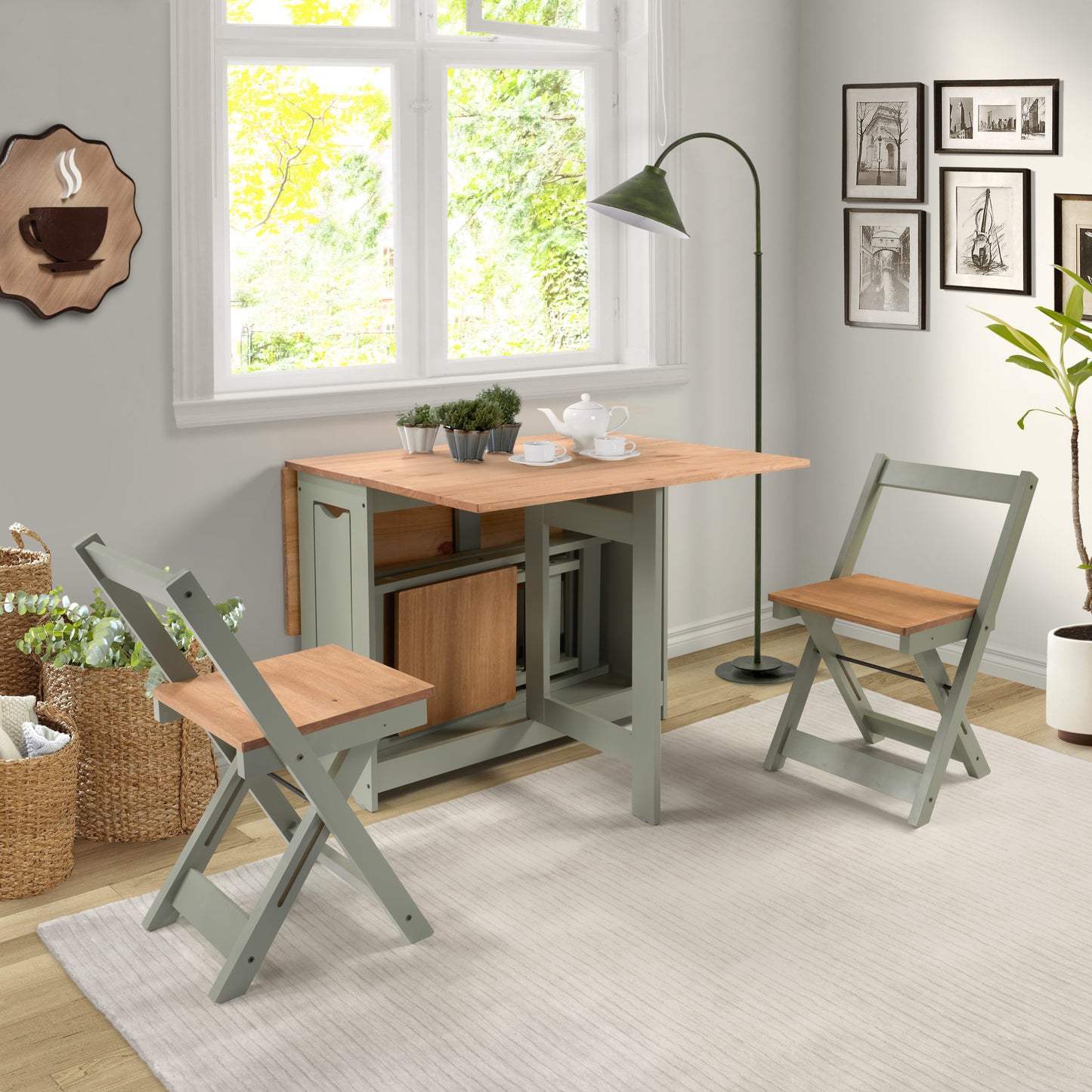 Santos Butterfly Dining Set (X4 Chairs) - Green/Distressed Waxed Pine