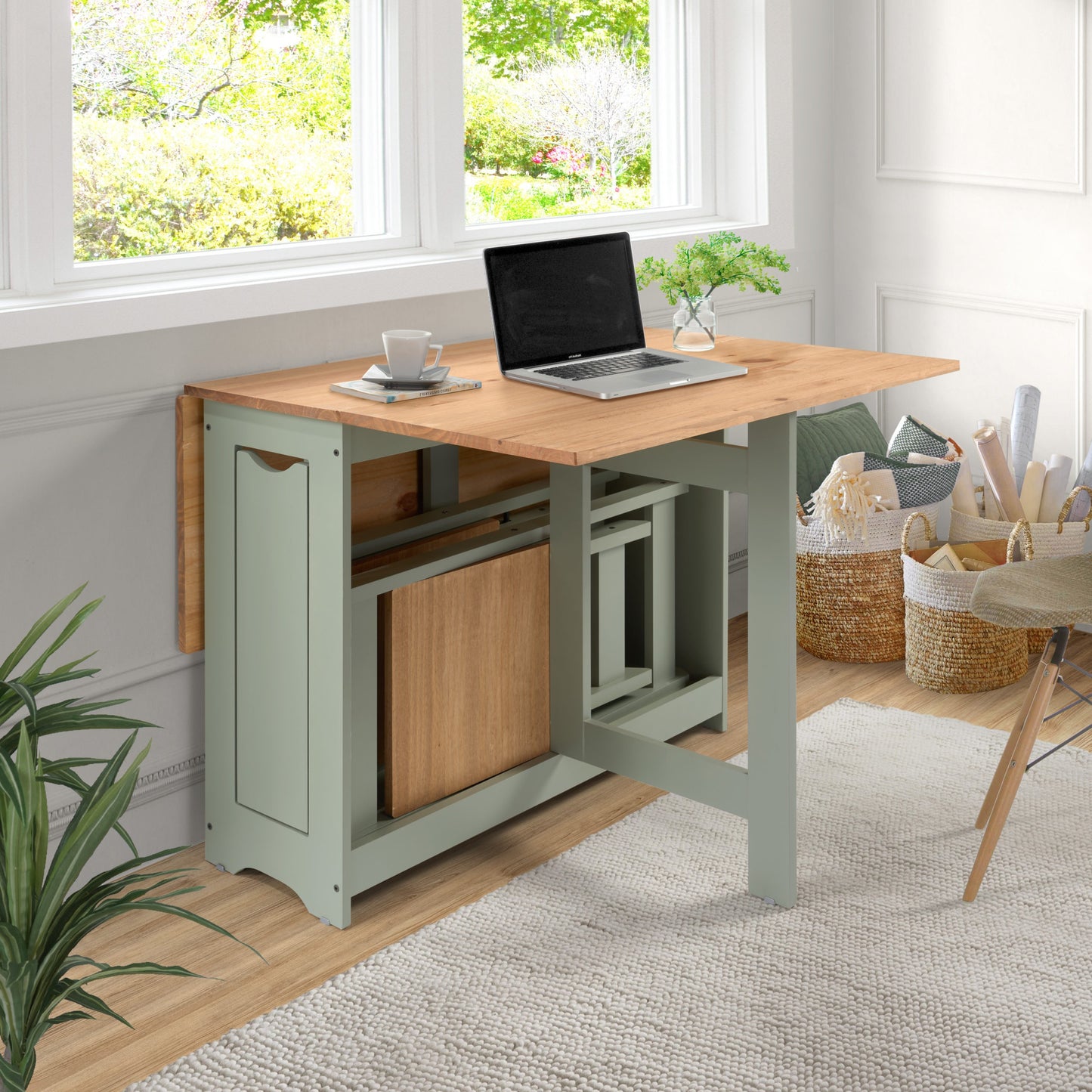 Santos Butterfly Dining Set (X4 Chairs) - Green/Distressed Waxed Pine