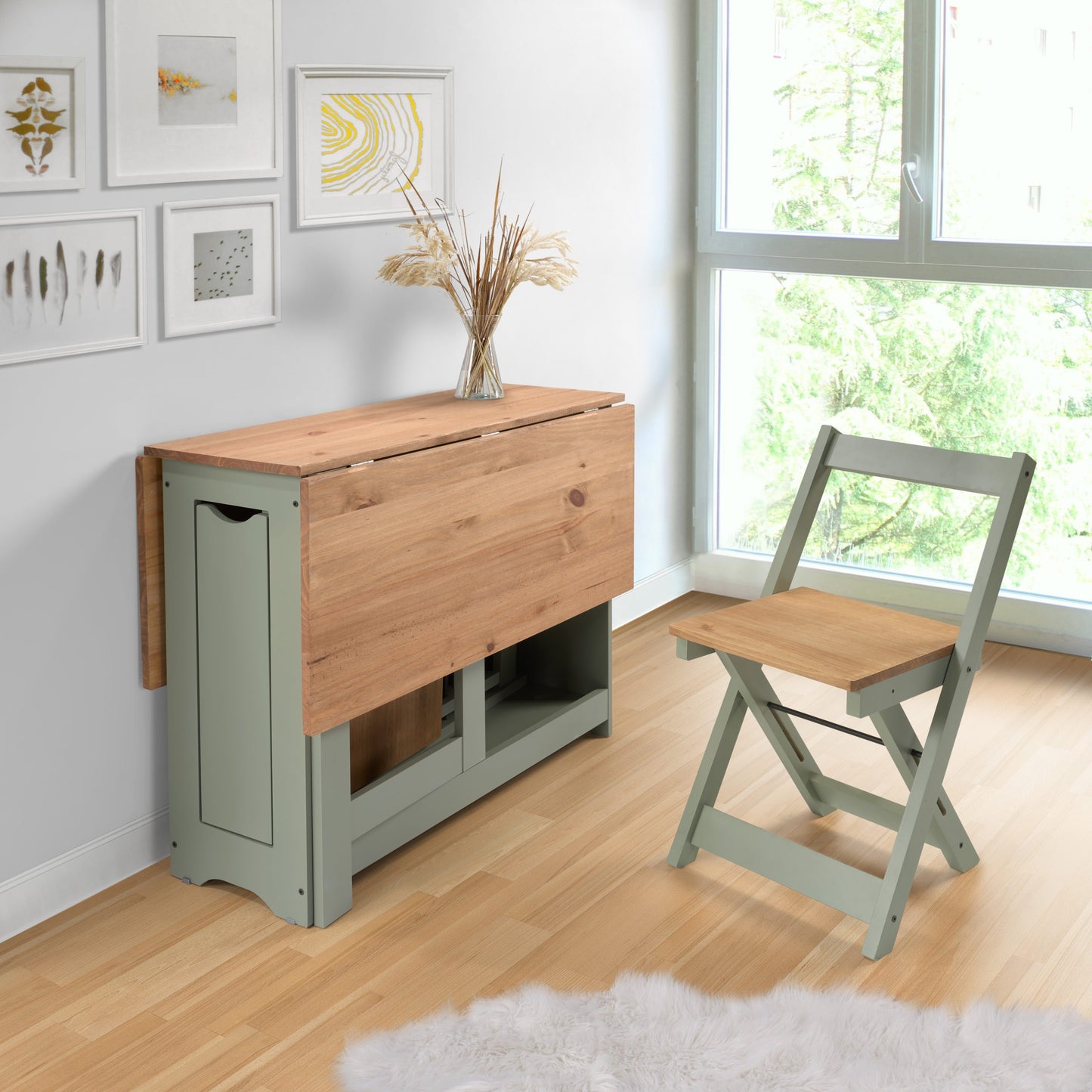 Santos Butterfly Dining Set (X4 Chairs) - Green/Distressed Waxed Pine