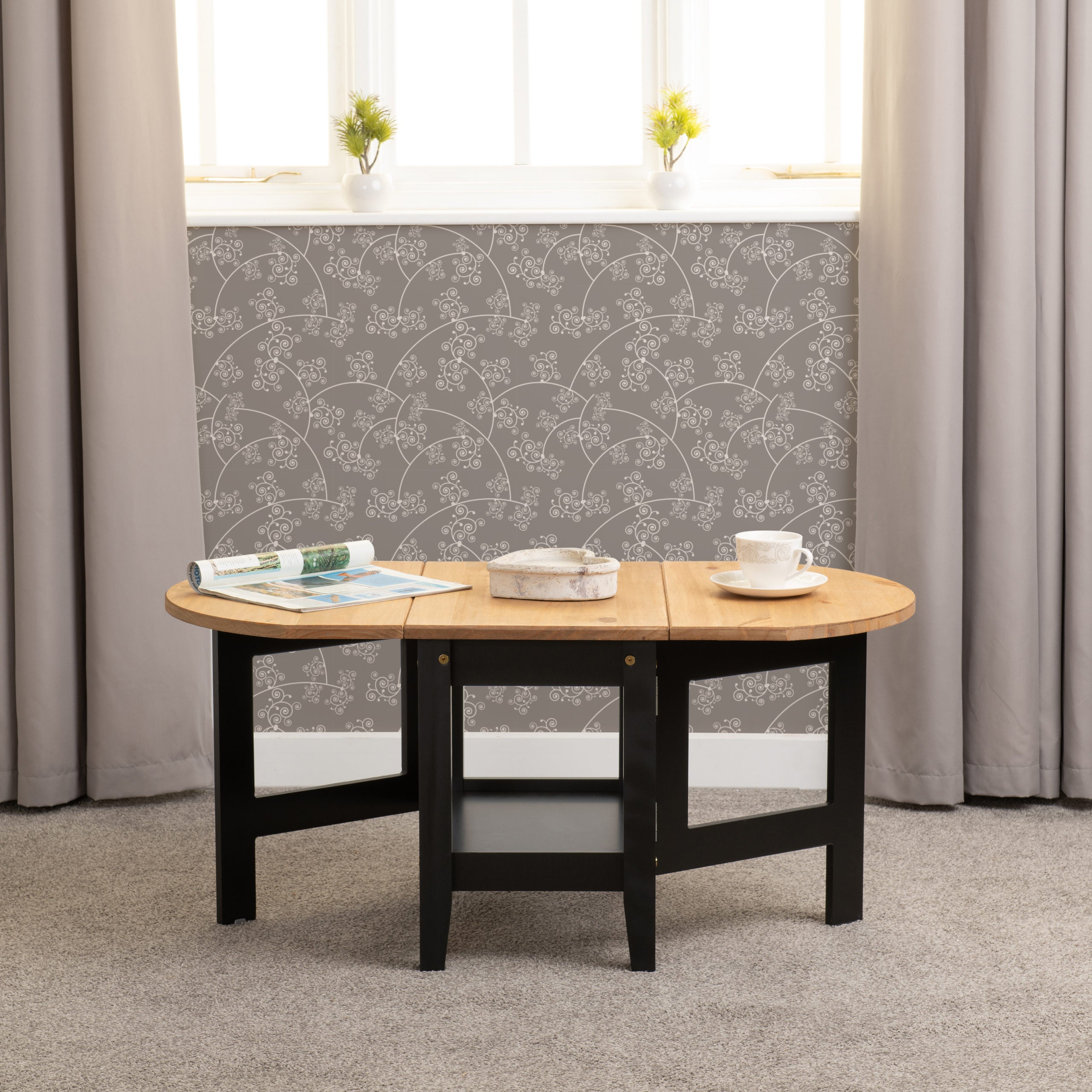 Santos Drop Leaf Coffee Table - Black/Distressed Waxed Pine