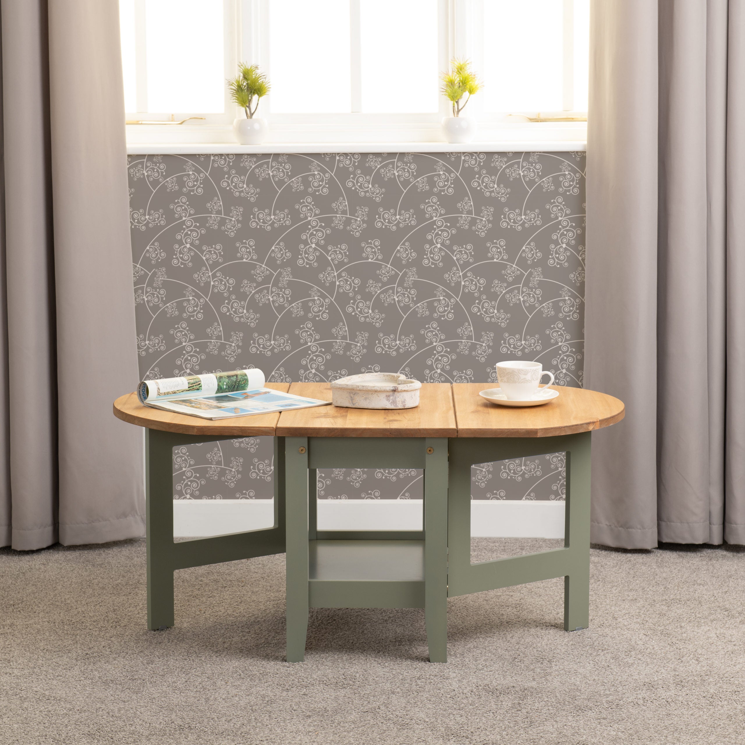 Santos Drop Leaf Coffee Table - Green/Distressed Waxed Pine