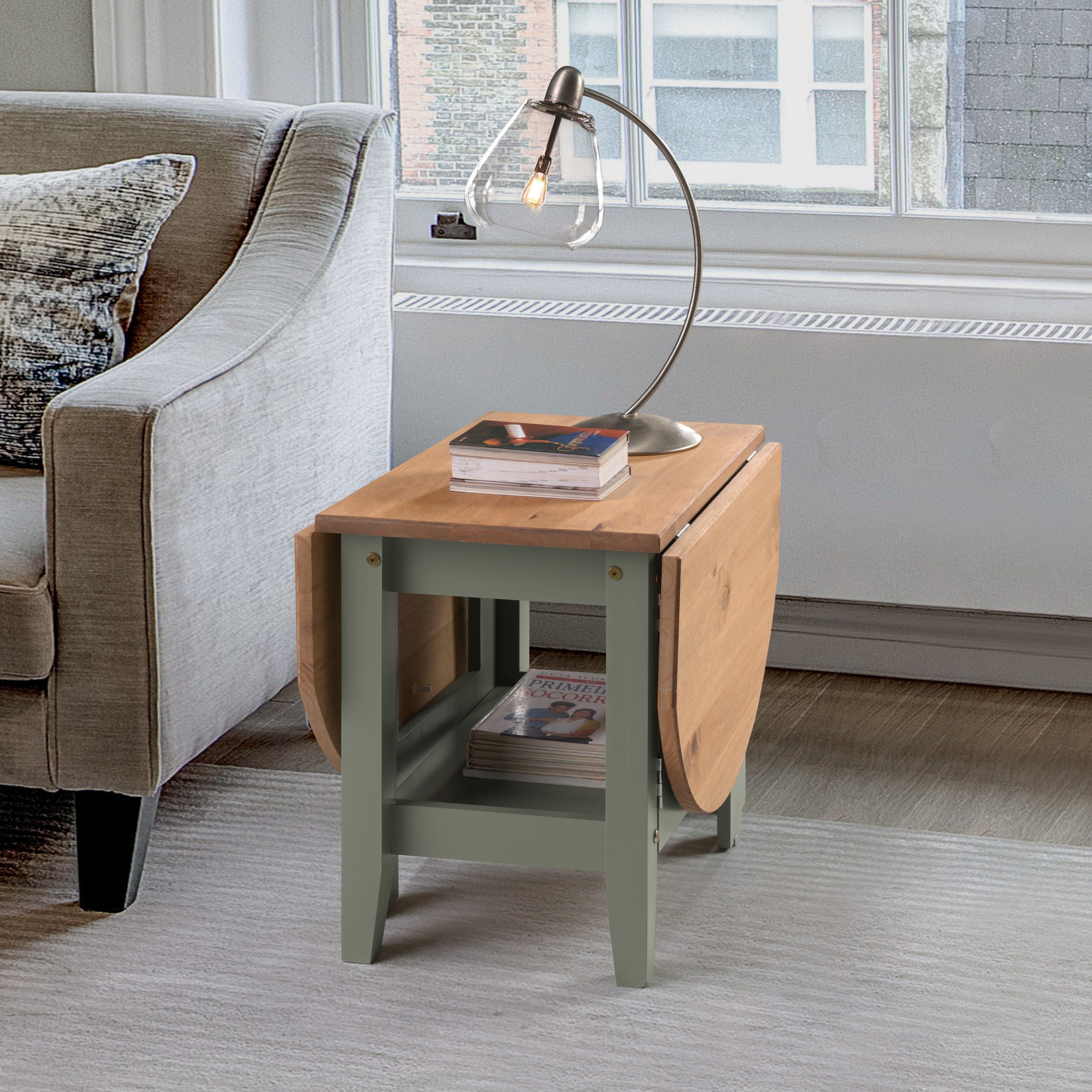 Santos Drop Leaf Coffee Table - Green/Distressed Waxed Pine