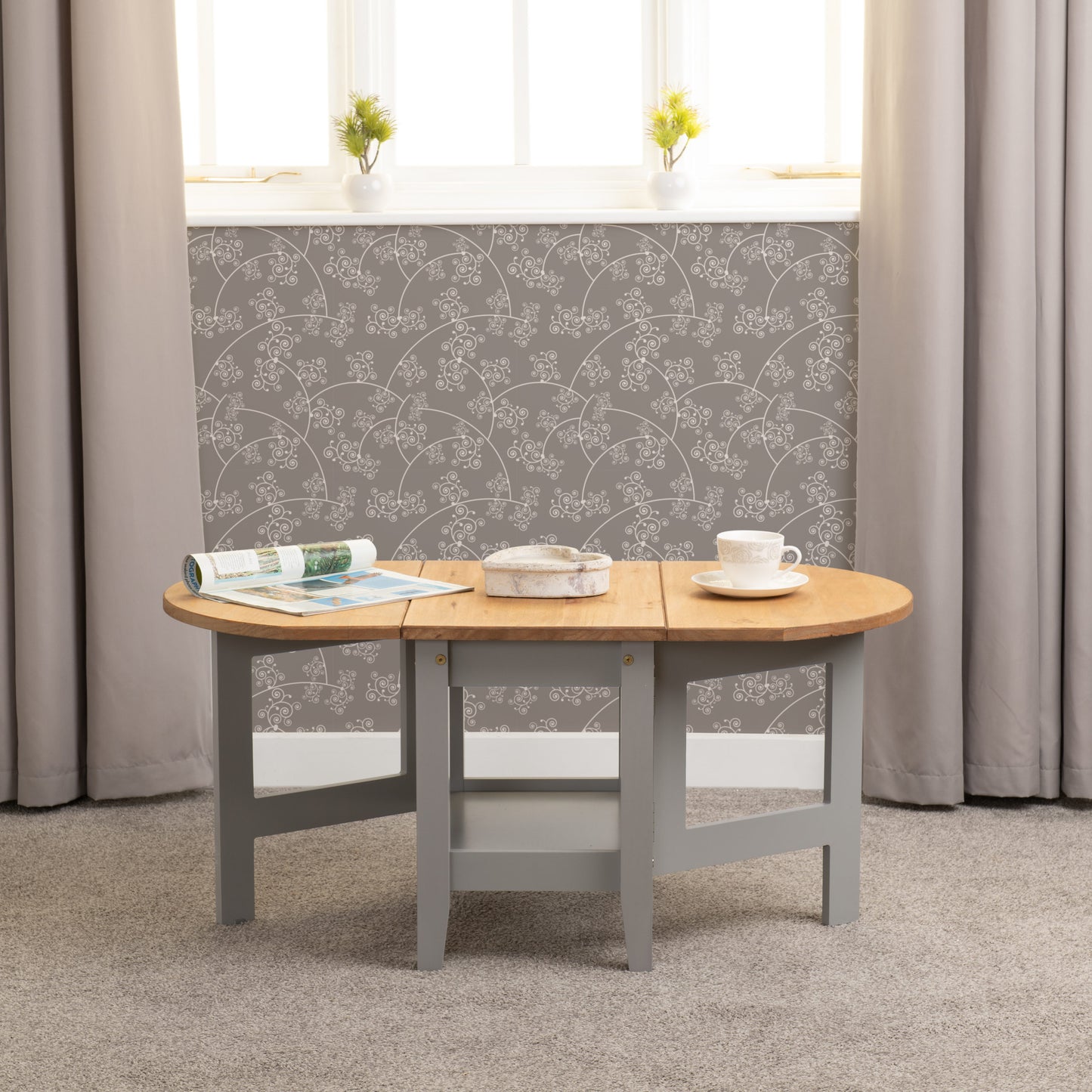 Santos Drop Leaf Coffee Table - Grey Slate/Distressed Waxed Pine