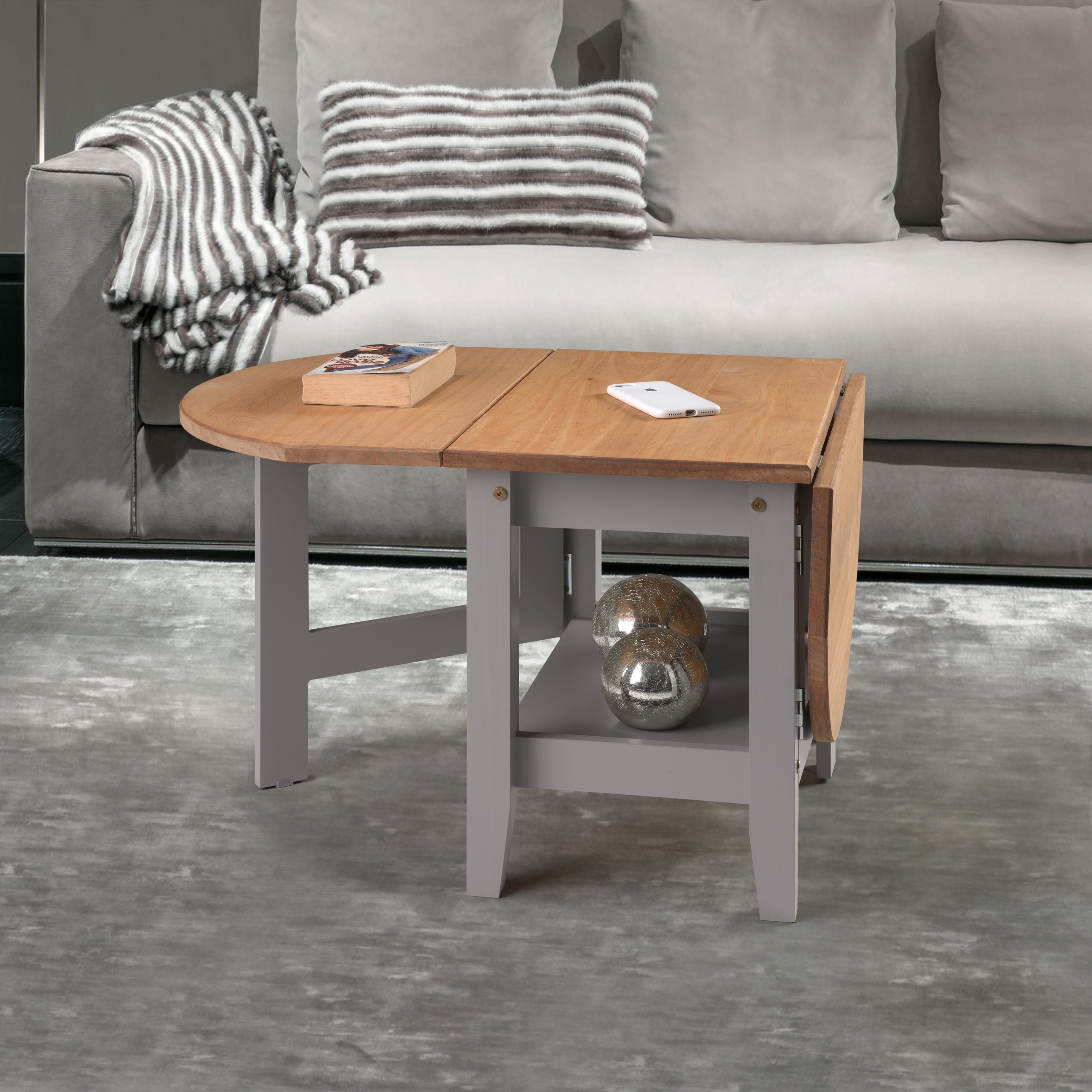 Santos Drop Leaf Coffee Table - Grey Slate/Distressed Waxed Pine