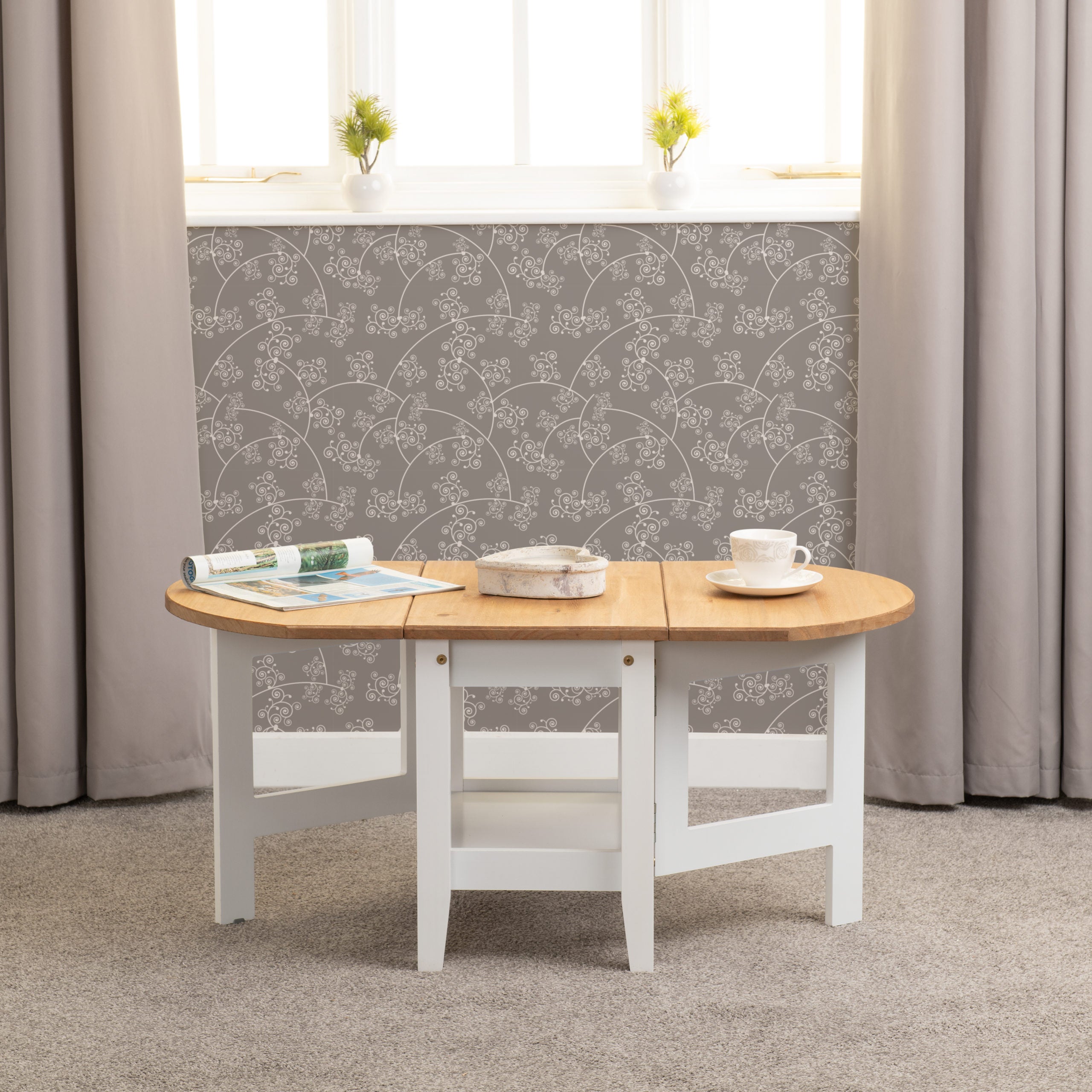 Santos Drop Leaf Coffee Table - White/Distressed Waxed Pine