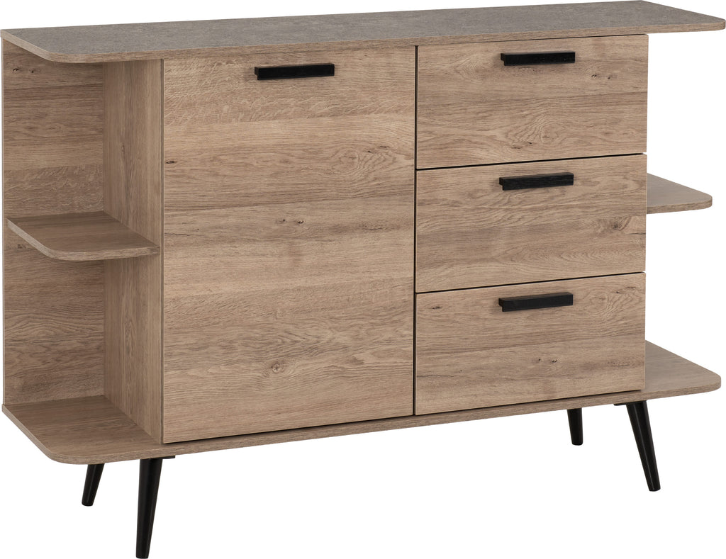 Saxton 1 Door 3 Drawer Sideboard - Mid Oak Effect/Grey