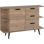 Saxton 1 Door 3 Drawer Sideboard - Mid Oak Effect/Grey