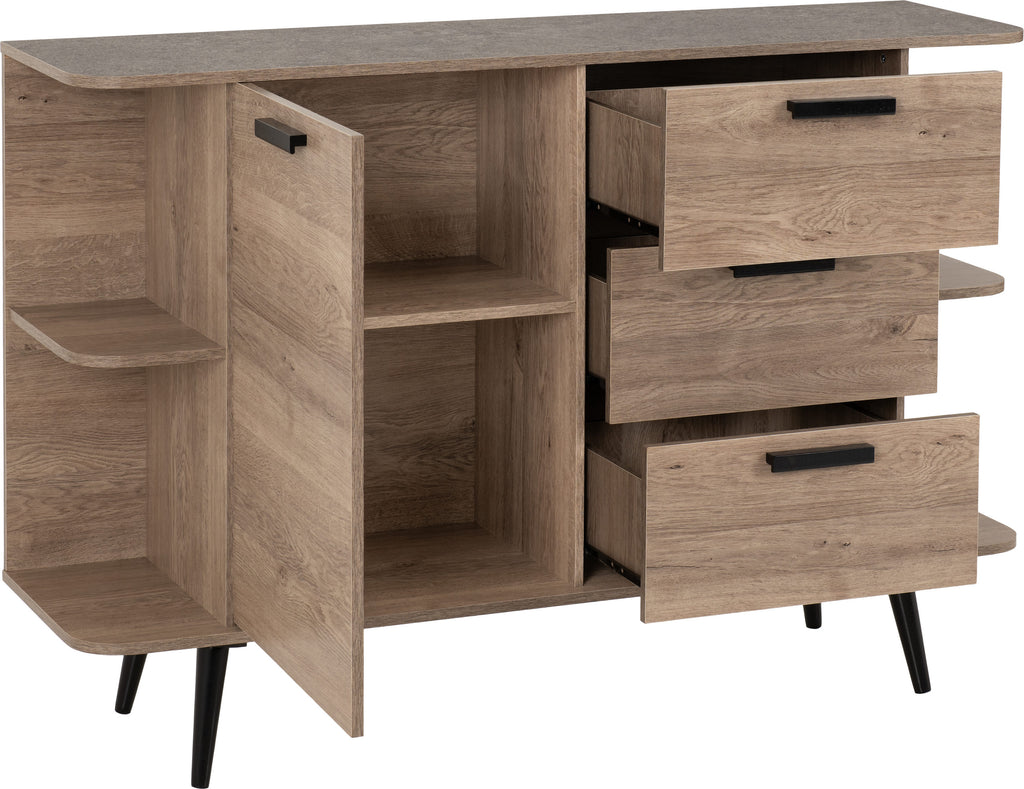Saxton 1 Door 3 Drawer Sideboard - Mid Oak Effect/Grey