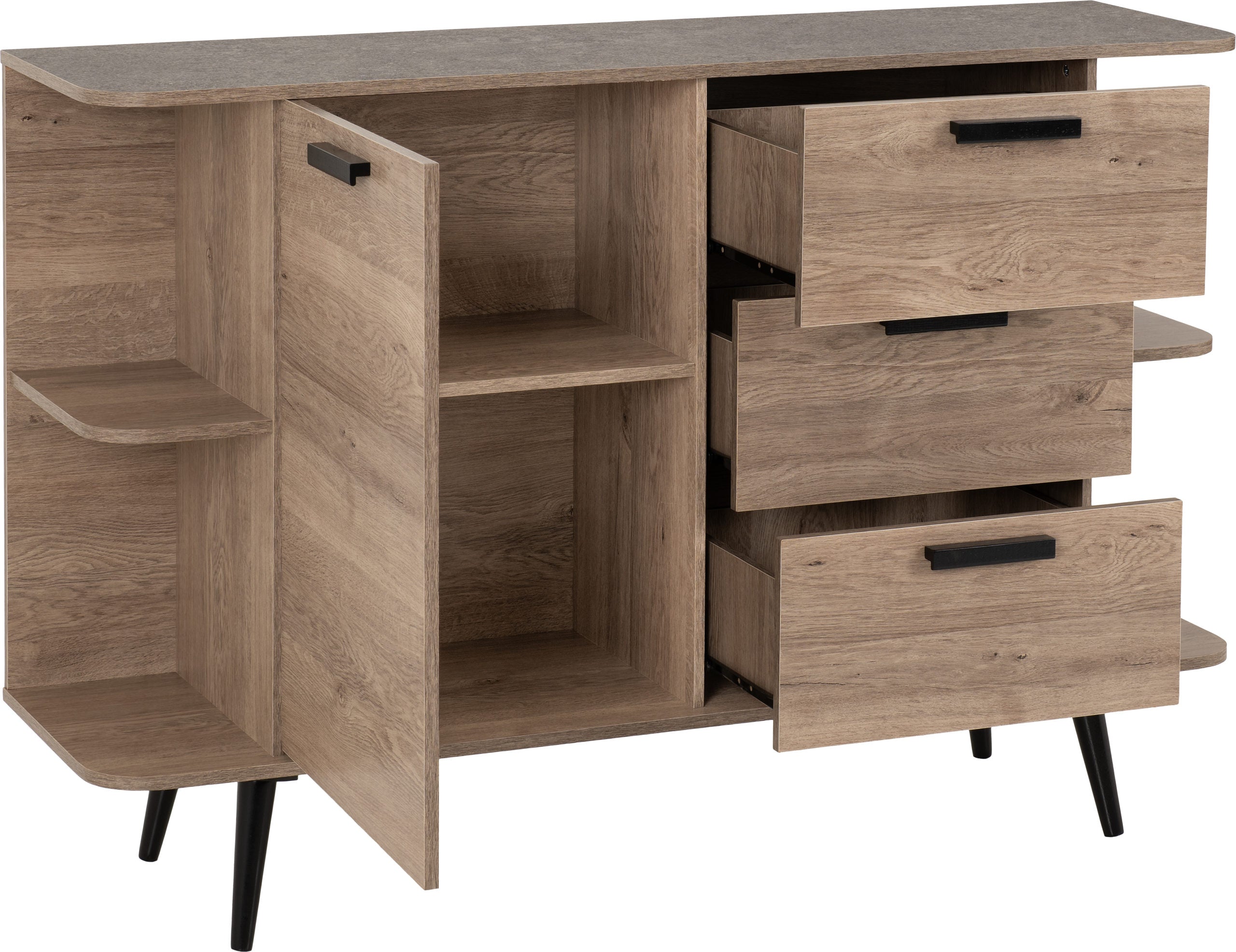 Saxton 1 Door 3 Drawer Sideboard - Mid Oak Effect/Grey