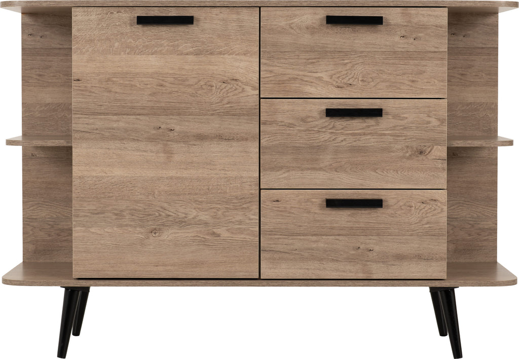 Saxton 1 Door 3 Drawer Sideboard - Mid Oak Effect/Grey