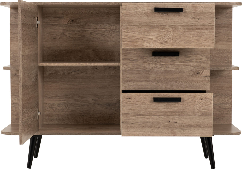 Saxton 1 Door 3 Drawer Sideboard - Mid Oak Effect/Grey