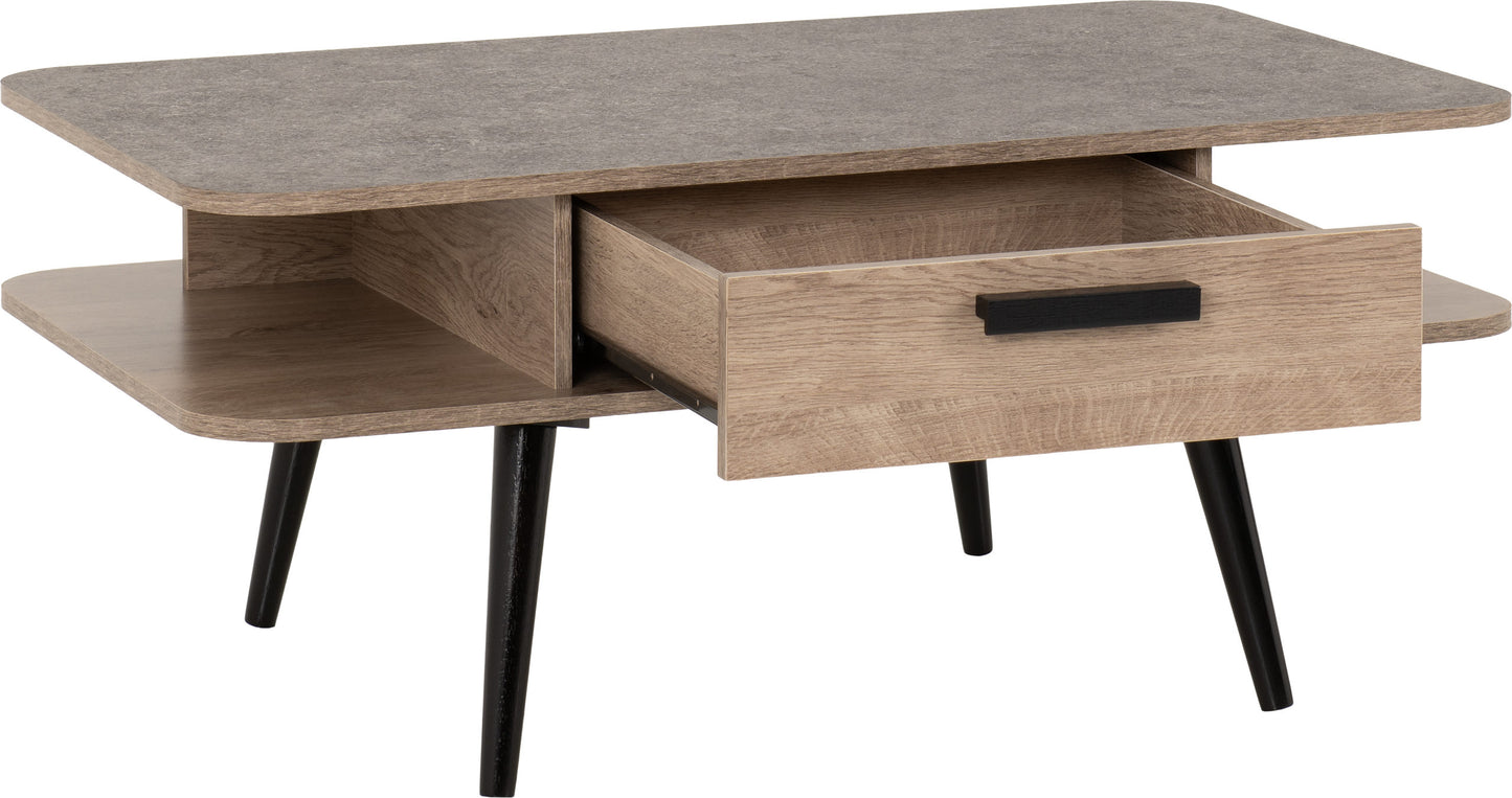 Saxton 1 Drawer Coffee Table - Mid Oak Effect/Grey