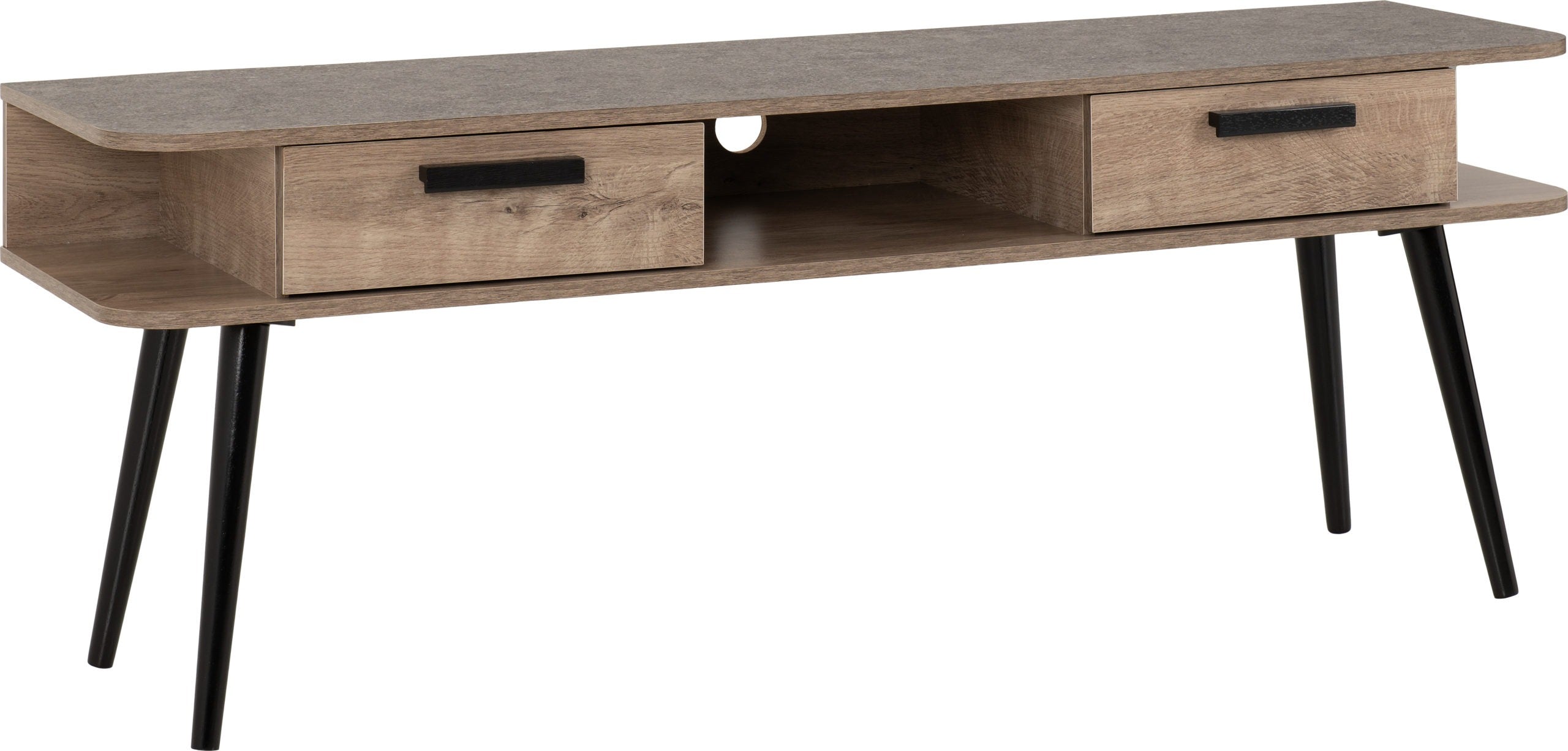 Saxton 2 Drawer Tv Unit - Mid Oak Effect/Grey