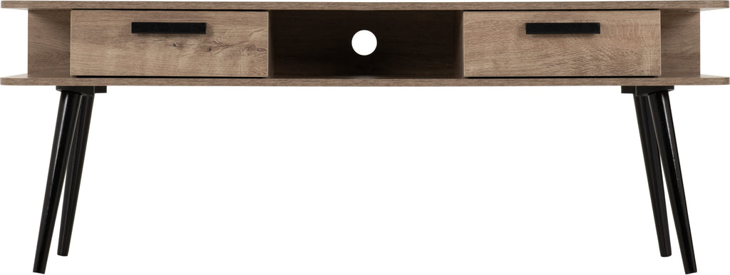 Saxton 2 Drawer Tv Unit - Mid Oak Effect/Grey