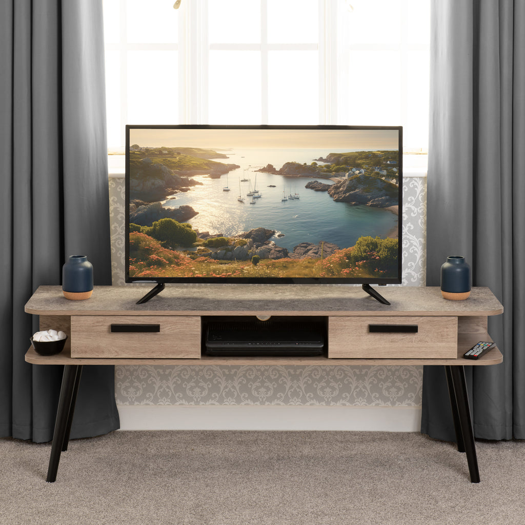 Saxton 2 Drawer Tv Unit - Mid Oak Effect/Grey