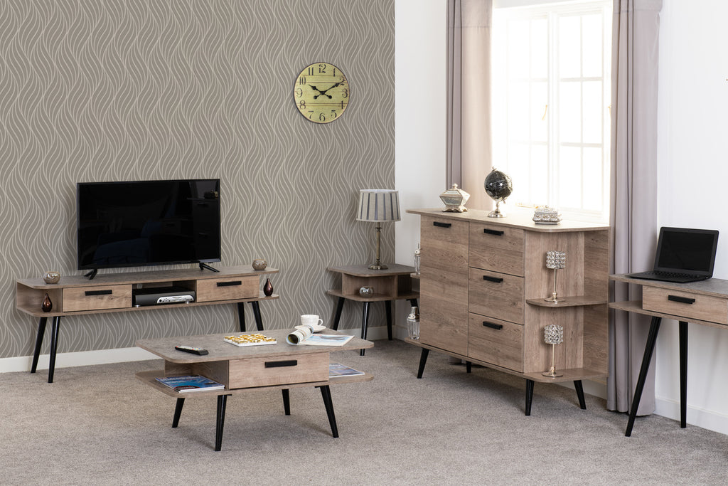 Saxton 1 Door 3 Drawer Sideboard - Mid Oak Effect/Grey