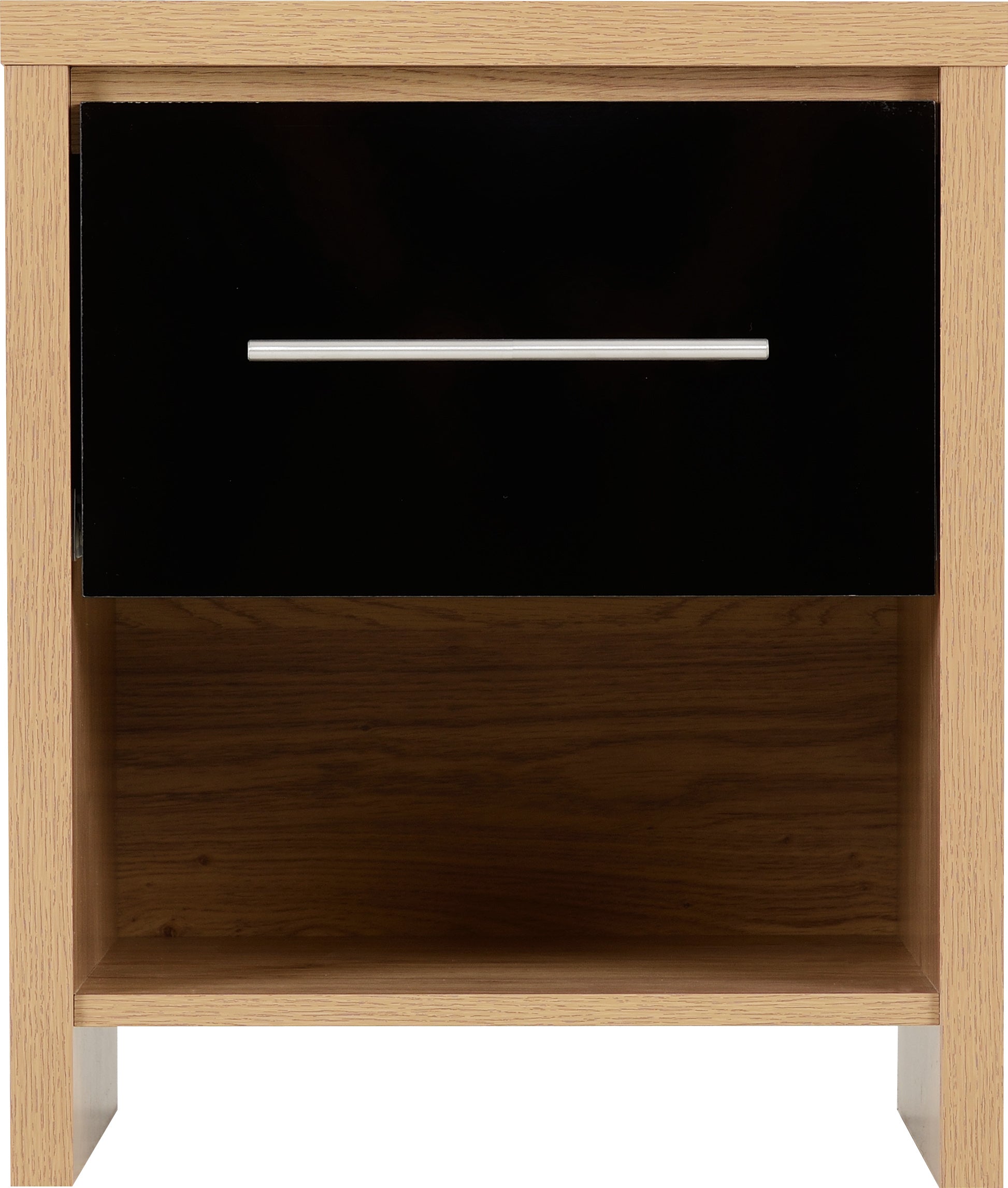 Seville 1 Drawer Bedside - Black Gloss/Light Oak Effect Veneer