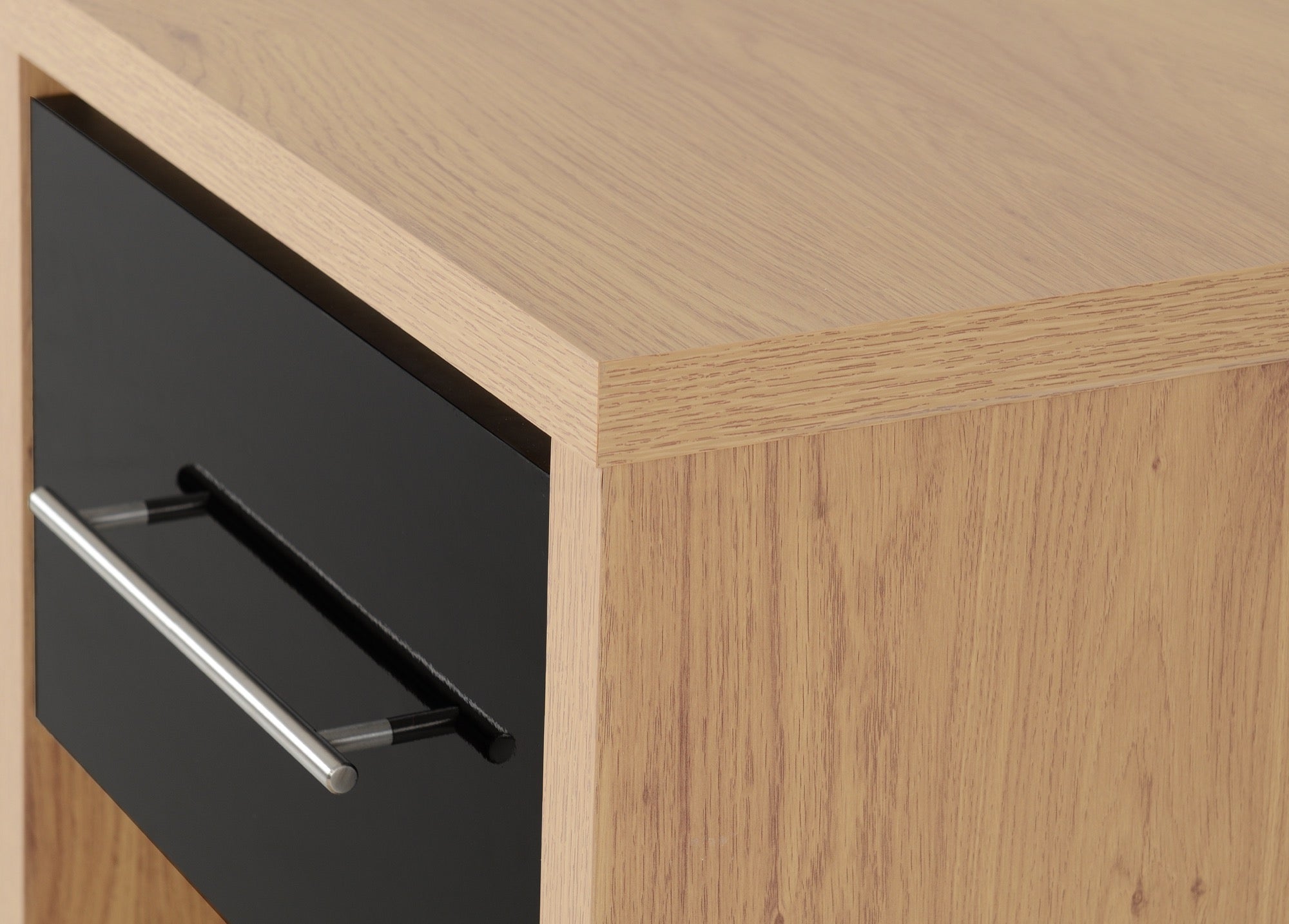 Seville 1 Drawer Bedside - Black Gloss/Light Oak Effect Veneer