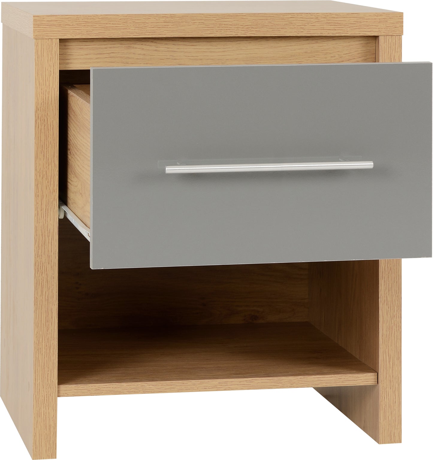 Seville 1 Drawer Bedside - Grey Gloss/Light Oak Effect Veneer