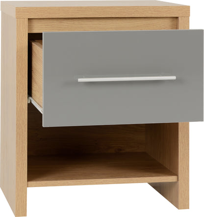 Seville 1 Drawer Bedside - Grey Gloss/Light Oak Effect Veneer