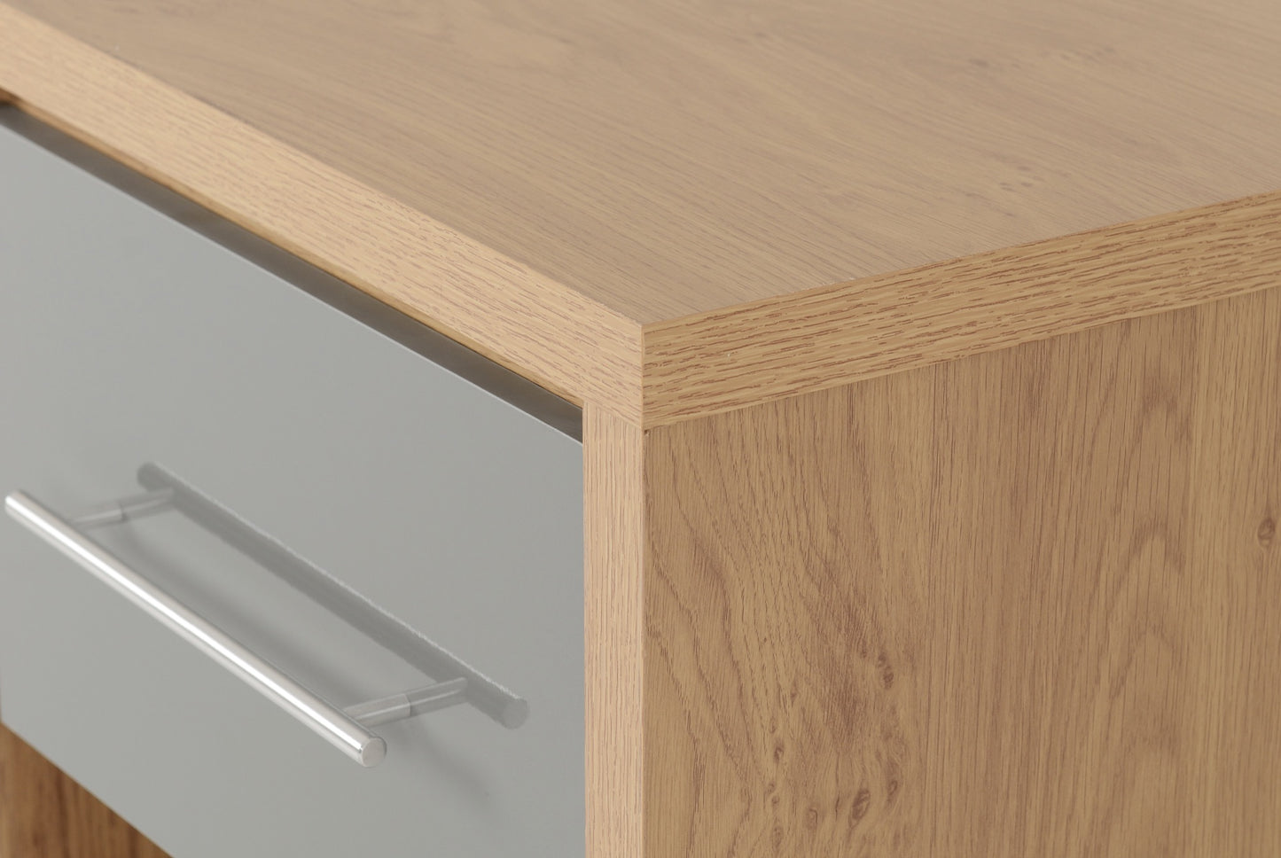 Seville 1 Drawer Bedside - Grey Gloss/Light Oak Effect Veneer
