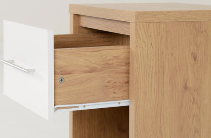 Seville 1 Drawer Bedside - White Gloss/Light Oak Effect Veneer