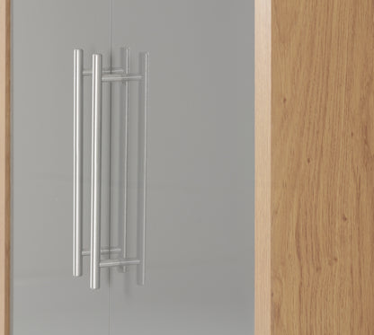 Seville 2 Door 1 Drawer Wardrobe - Grey Gloss/Light Oak Effect Veneer