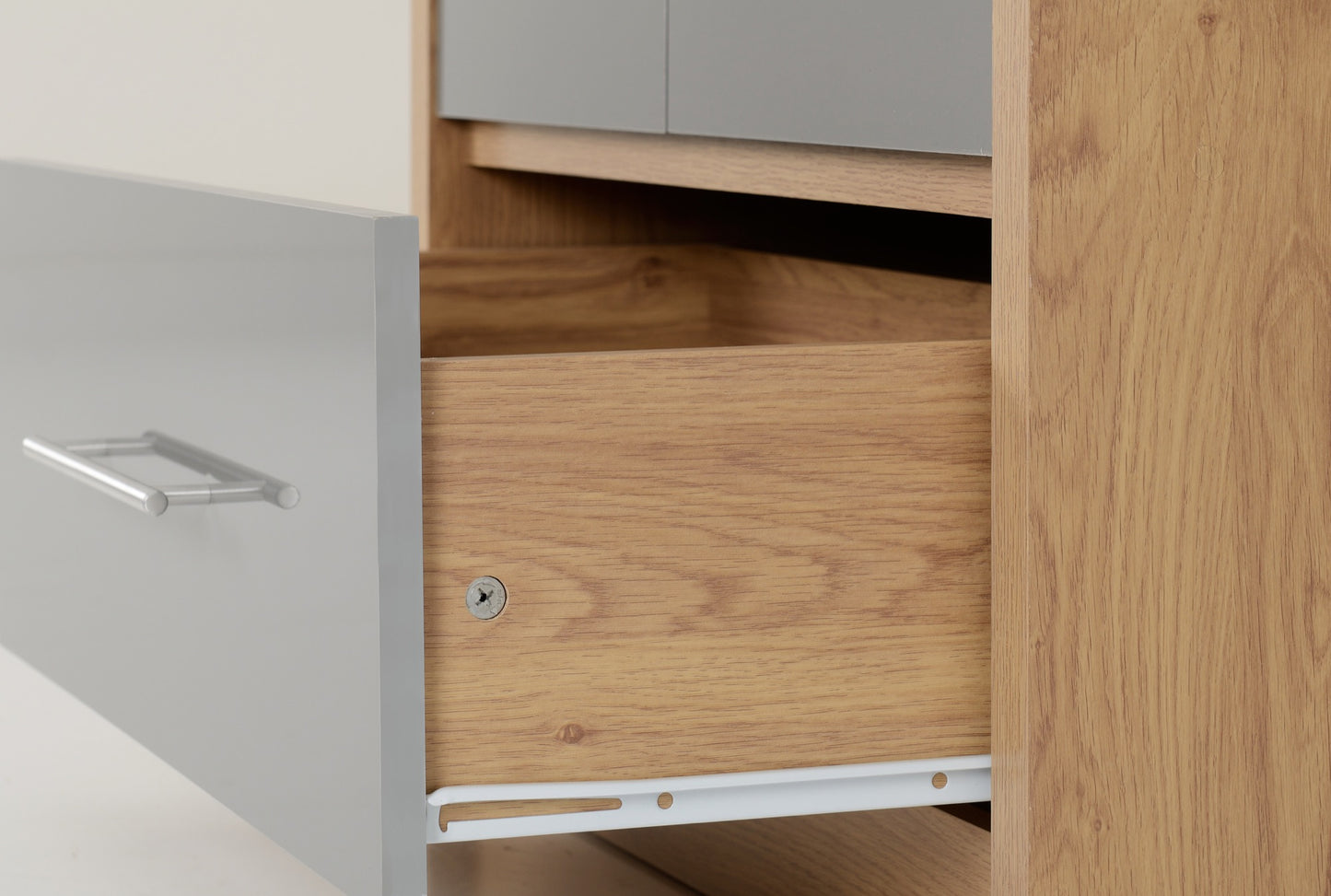 Seville 2 Door 1 Drawer Wardrobe - Grey Gloss/Light Oak Effect Veneer